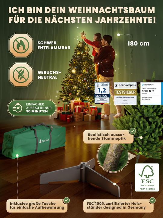 Produktbild Artitree Weihnachtsbaum 180 cm mit FSC-Holzständer (180 cm)