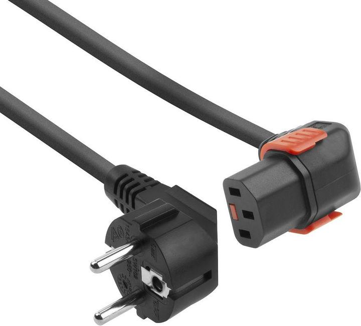 Actual product image Iec Lock 230V Powercord CEE 7/7 male(angled) to C13 (down angled) lockable, black, 1 meter (1 m)