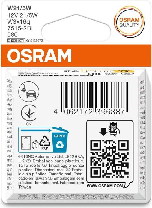 Immagine prodotto Osram Original Signallampe W21/5W, 12V, Doppelblister (W21/5W)
