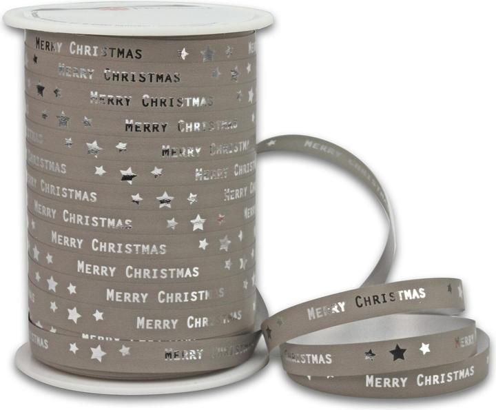 Actual product image Pattberg Gift ribbon Merry Christmas 1 cm x 100 m, Grey (Gift bag, 1 x)