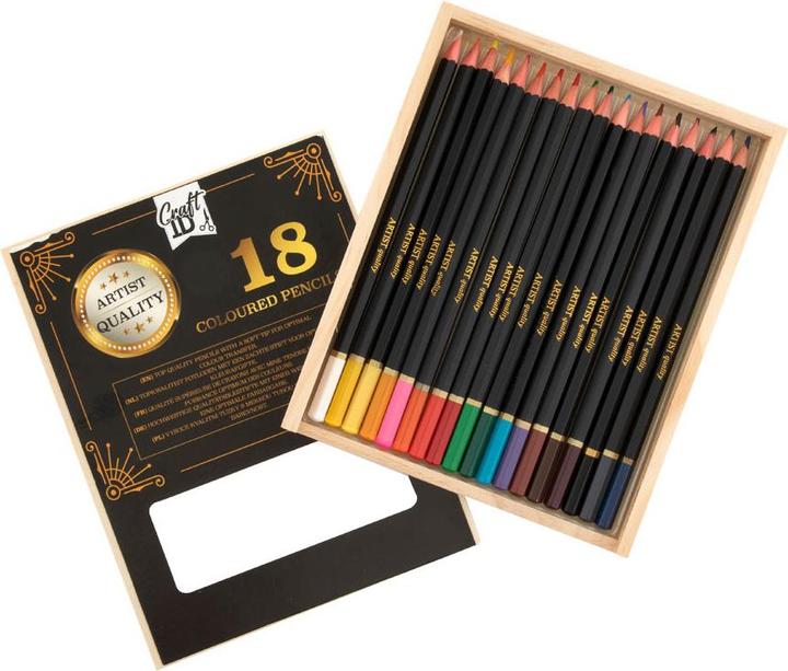 Actual product image Craft Colouring Pencils 18 pcs in Wooden Box - (K-CR0392/18/GE) (Multicoloured, 18 x)