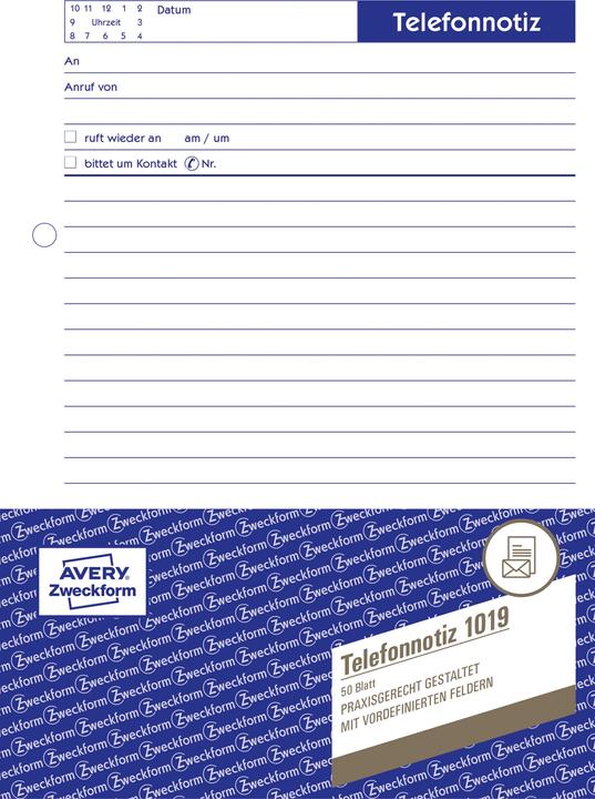 Valori nutrizionali e ingredienti Avery Nota telefonica (50 x)