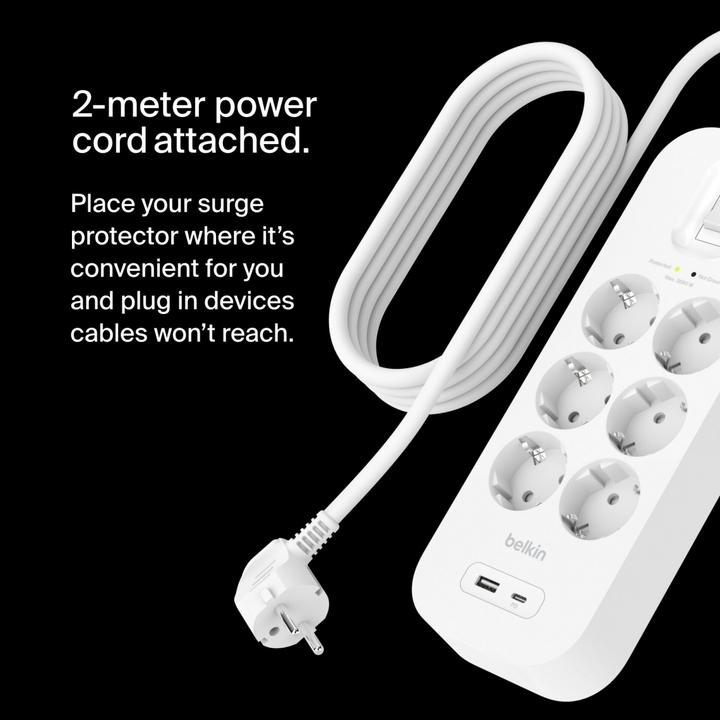 Actual product image Belkin Surgemaster surge protection (6 x, CEE 7/3, 2 m)