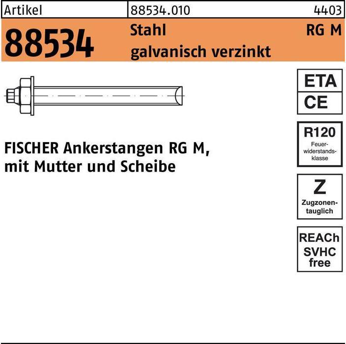 Productafbeelding Fischer Ankerstang R 88534 w.moer/wissel RG M 16 x 380 staal gegalvaniseerd staal (10 Pcs.)