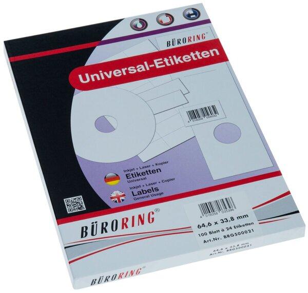 Produktbild Büroring Etiketten, 64,6 x 33,8 mm, weiss, 2400 Etiketten, lösungsmittelfrei, Inkjet-, Laserdrucker, Kopierer