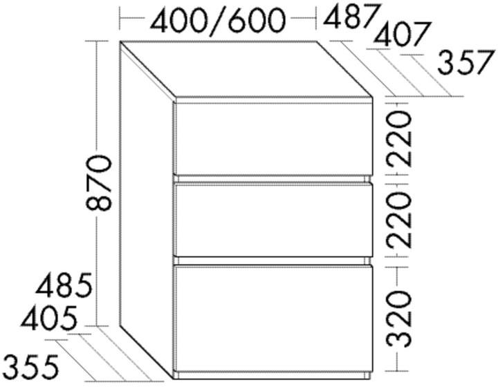 Produktbild burgbad Lin20 Unterschrank, 3 Auszüge in der Tiefe 487, 400x487x870mm, USIV040