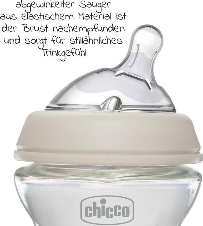 Actual product image Chicco Baby Bottle NATURAL FEELING Glass Teat Silicone Slow Flow UNI 0m+ (250 ml)