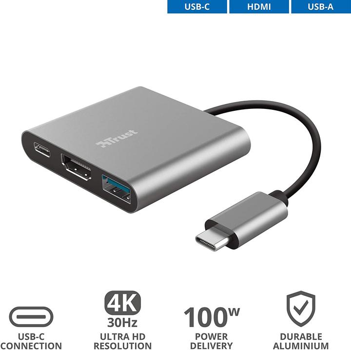 Image du produit Trust Dalyx - USB 3.2 Gen 1 (3.1 Gen 1) Type-C - HDMI - USB 3.2 Gen 1 (3.1 Gen 1) Type (USB-C, 3 Ports)
