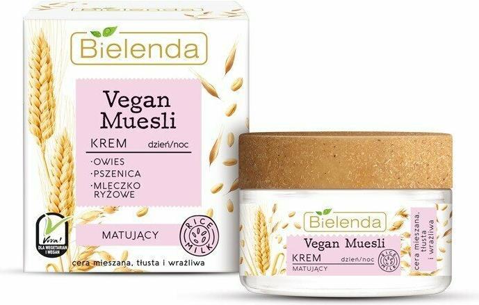 Bielenda Crema opaca al muesli vegano per pelli grasse. Mista e Sensibile Giorno e Notte 50Ml (Crema corpo, 50 ml)