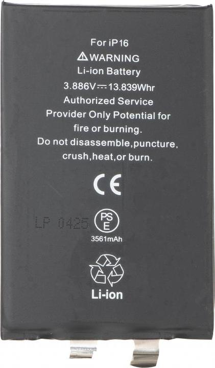 Actual product image Aftermarket Akku für iPhone 16, w/o BMS Flex