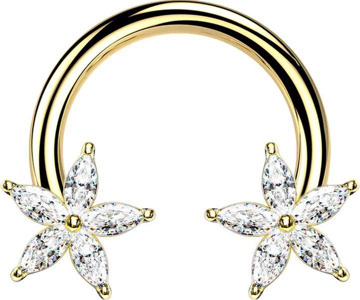 Star Piercing Circular Barbell 14k vergoldet Kristallblume silber (Chirurgenstahl 316L, Messing)