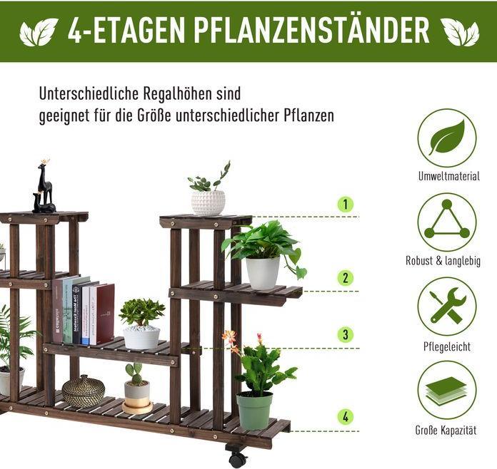 Image du produit Swisshandel24 Etagère à plantes, étagère à fleurs à quatre niveaux, escalier à fleurs, bois massif, carbonisé