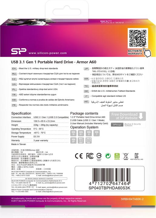 Image du produit Silicon Power Armor A60 4TB USB 3.0 2.5 SP040TBPHDA60S (4 To)