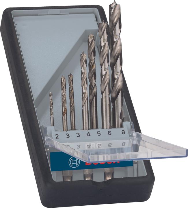 Produktbild Bosch Professional Zubehör PRO Wood HSS Holzspiralbohrer-Set. 7-tlg. (2 mm, 3 mm, 4 mm, 5 mm, 6 mm, 8 mm)