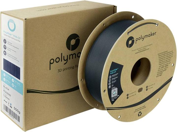 Produktbild Polymaker PolyMide PA6-CF V2 - Black - 1.75mm - 500g (Nylon, 1.75 mm, 500 g, Schwarz)