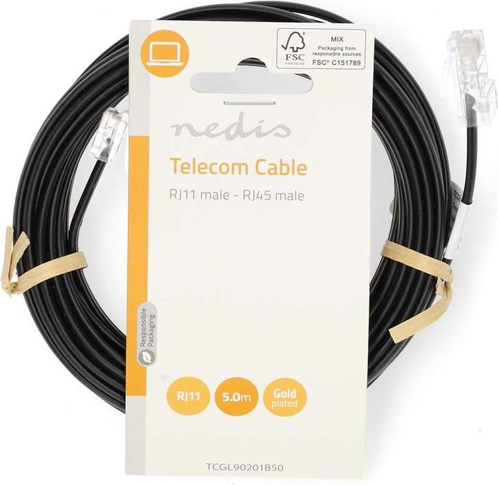 Produktbild Nedis Telefon-Verlängerungskabel | RJ11 Stecker | RJ45 Stecker | 5.00 m | Kabeldesign: Flach | Besch
