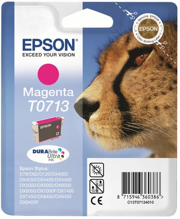 Image du produit Epson T0713 Encre Guépard, résistante aux taches et à l'eau (Singlepack) magenta (M)
