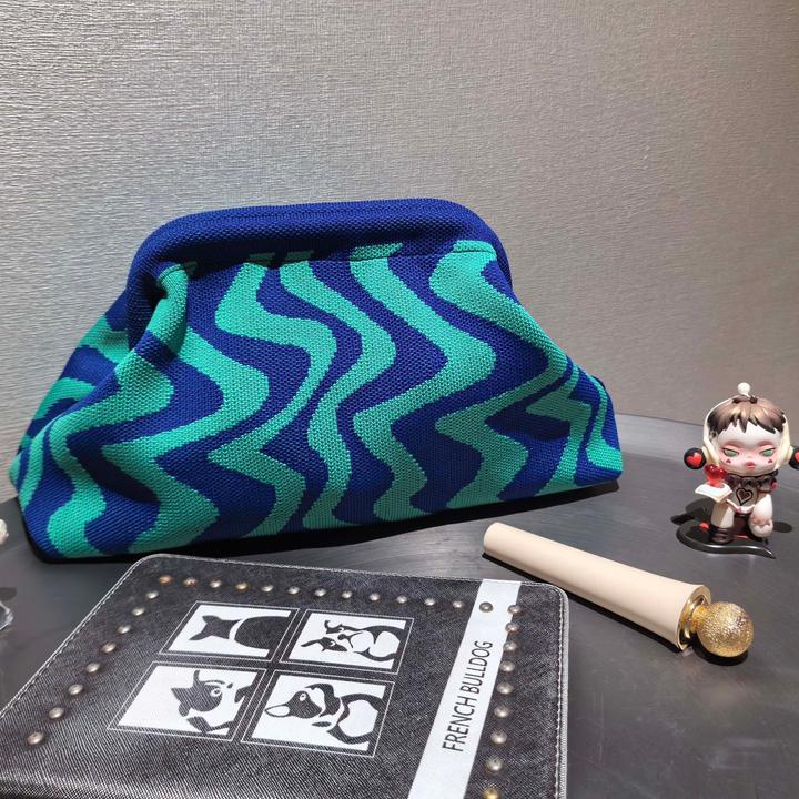 Only-Bags.Store Gestrickte Polyester Kosmetiktasche, grosse Kapazität Streifenmuster, lässig vielseitig Zip Tasche