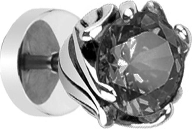 Actual product image Star Piercing Fake Plug silber Tribal Blume mit Kristall schwarz (without brass, Surgical steel 316L)