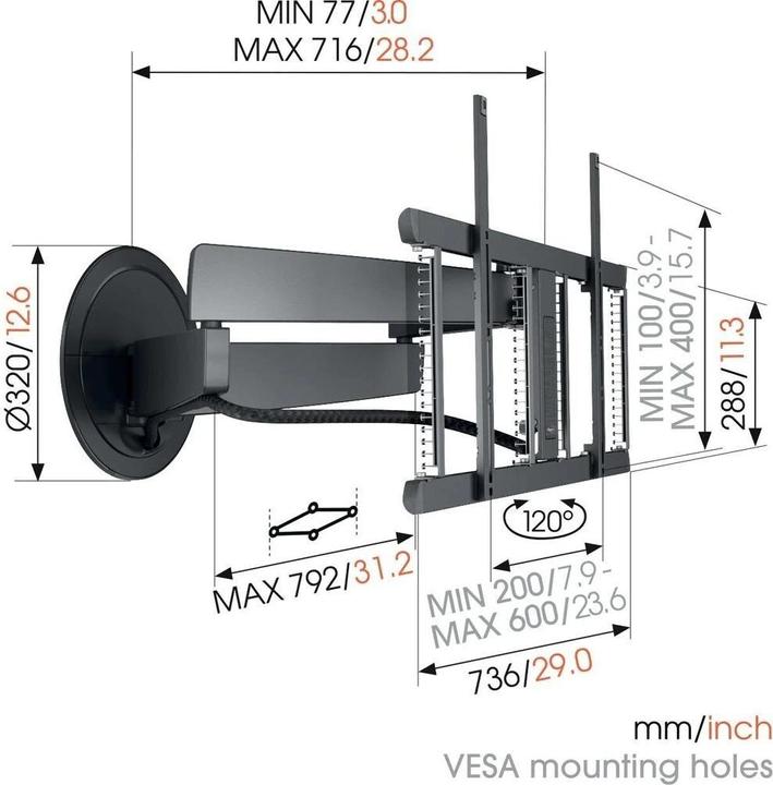 Produktbild Vogels Elektrische Wandhalterung SCHWENKEN TVM 7675 PRO VESA bis 600x400 mm (Wand, 77", 35 kg)