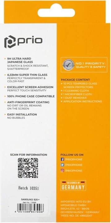 Image du produit prio 10x verre de protection d'écran 3D pour Samsung S20+ noir (10 pièce(s), Samsung Galaxy S20+, Samsung Galaxy S20+ 5G)