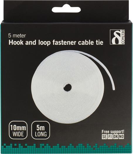 Actual product image Deltaco cardboard ribbon pa rulle bredd 10mm 5m vit (Velcro cable ties, 5000 mm, 1 pcs.)