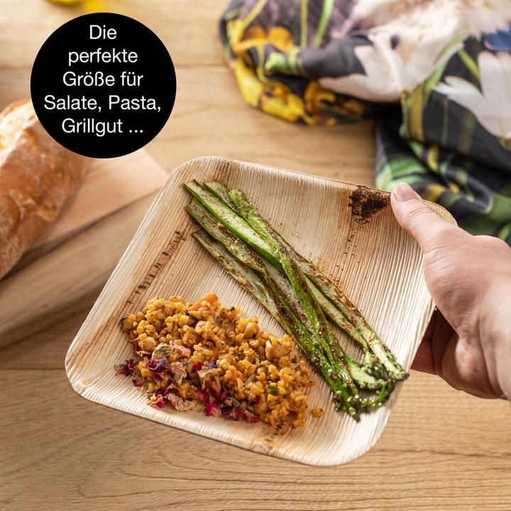 Actual product image Moritz & Moritz Palmblattgeschirr Eckig 20cm mit Besteck (75 x)