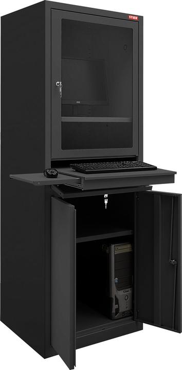 Image du produit Stier Armoire d'ordinateur avec tiroir et portes 1750x650x550mm, noire (65 cm, 175 cm)