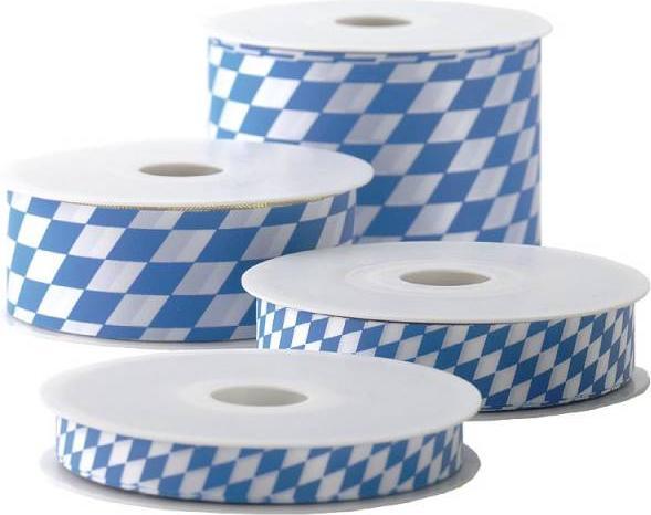 Produktbild Goldina Loy Zier Acetatband - 40 mm x 25 m, Raute, weiss/blau (Geschenkband, 1 x)