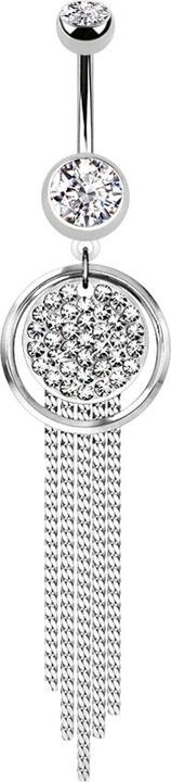 Star Piercing Banane silber mit zwei Kugeln Kristall silber Anhänger Kronleuchter glitzerfaden (Chirurgenstahl 316L, Messing)