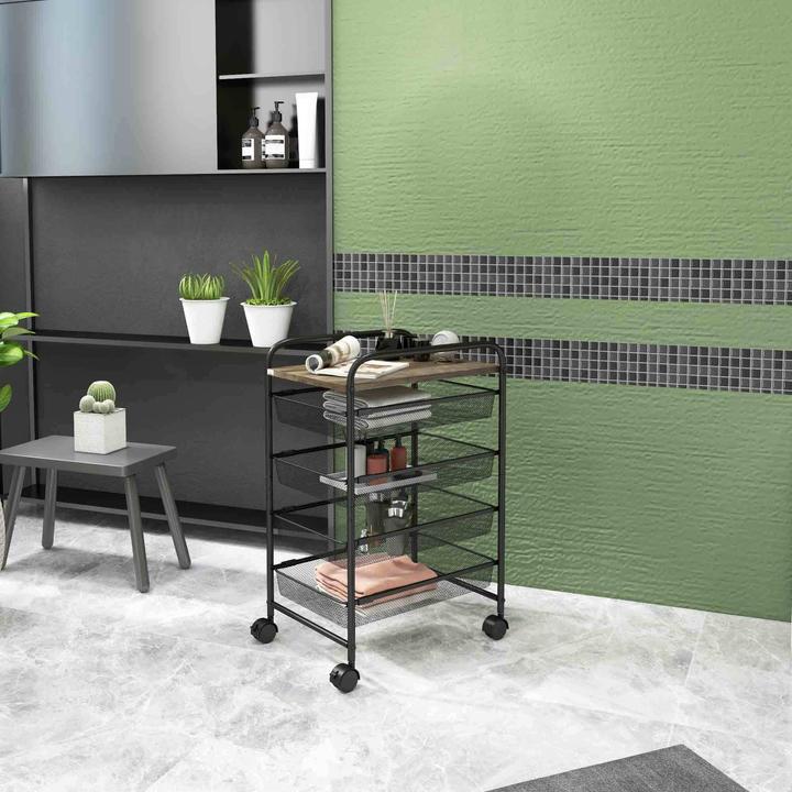 Actual product image Homcom Trolley with 4 baskets and one shelf