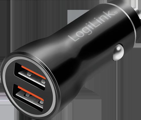 Actual product image LogiLink USB car power supply, 2x USB-A, 10.5 W, black