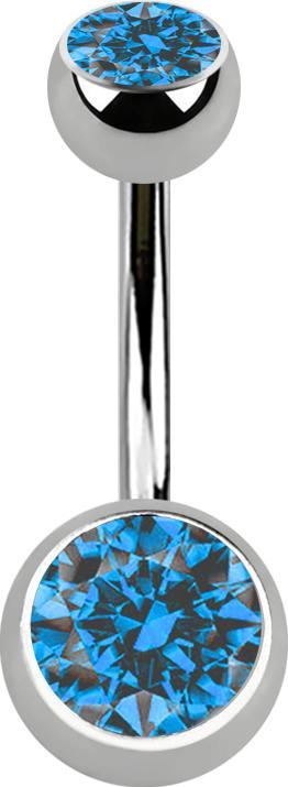 Immagine prodotto Star Piercing Banane silber Innengewinde mit zwei Kugeln silber mit Kristall hellblau (senza ottone, Titanio G23)