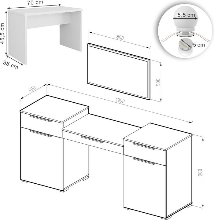 Produktbild Vicco Lilli mit Hocker und Beleuchtung (190 x 90 x 39 cm)