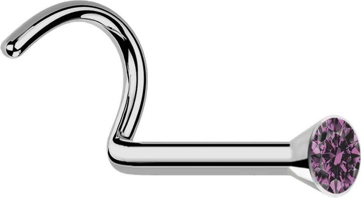 Star Piercing Nasenstecker gebogen silber mit Kristall hellviolett (Titan G23, ohne Messing)