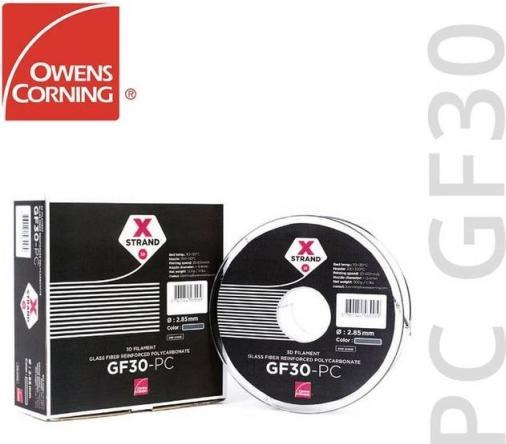Owens Corning FIXD-1000-001 Xstrand GF30 Filament PC (Polycarbonate) UV-resistant 1.75mm 500g Black (Carbon, 1.75 mm, 500 g, Black)