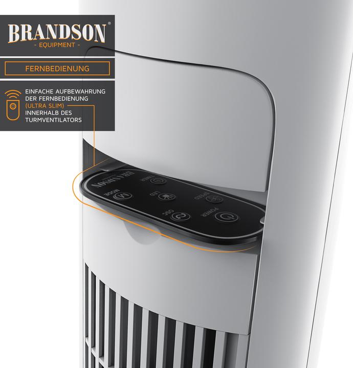 Produktbild Brandson Turmventilator, Fernbedienung, 10° neigbar, Oszillation, 4 Modi, Standventilator 108cm, weiss (52 dB)