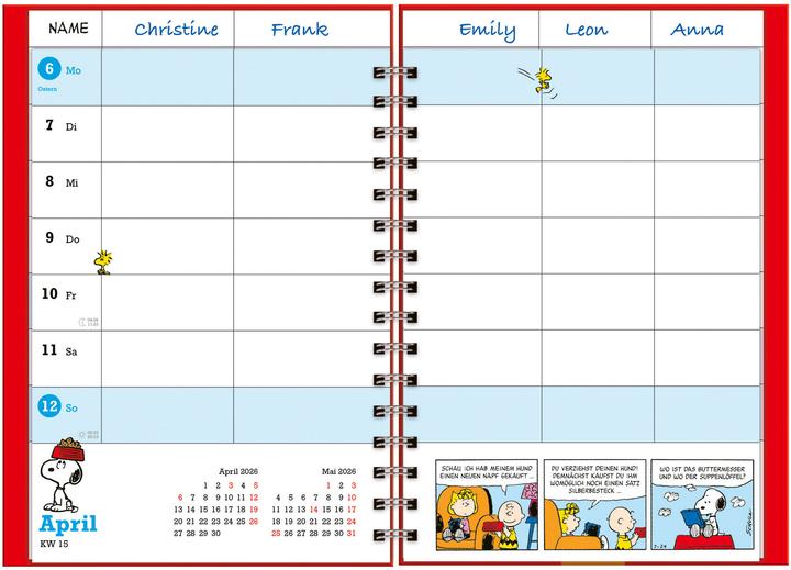 Produktbild Peanuts Familienplaner-Buch A5 2026 (15.2 x 23.2 cm, Deutsch)
