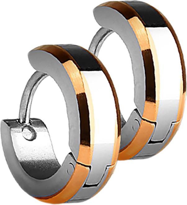 Produktbild Star Piercing Ohrring zum Klappen silber mit 2 rosegoldenen Seitenstreifen (ohne Messing, Chirurgenstahl 316L)