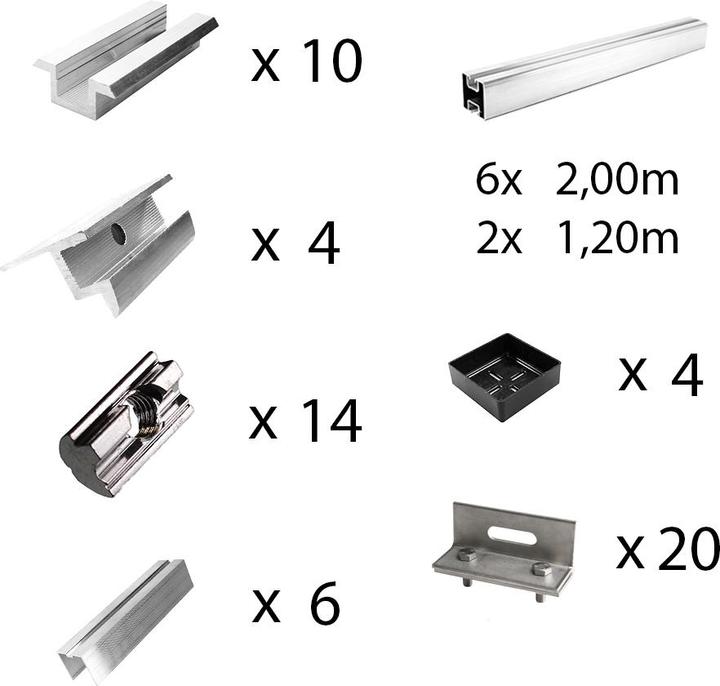 Image du produit Offgridtec Befestigungskit mit Stehfalzklemmen für Schrägdachmontage 6 Solarpanele Rahmenhöhe 30mm