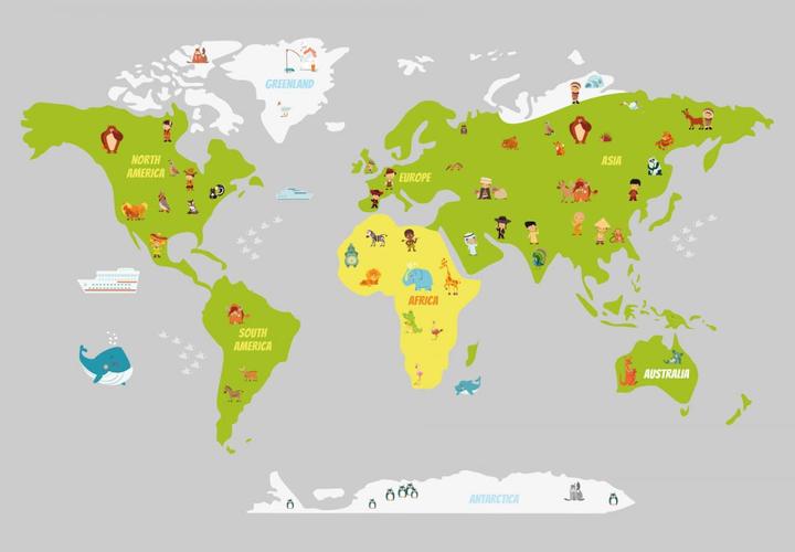 Image du produit Trenddeko Carte du monde amusante pour enfants (120 x 76 cm)
