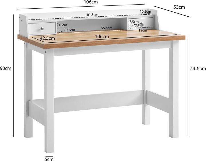 Produktbild FineBuy Schreibtisch Bürotisch 106 cm Weiss Schublade Platzsparend Computertisch