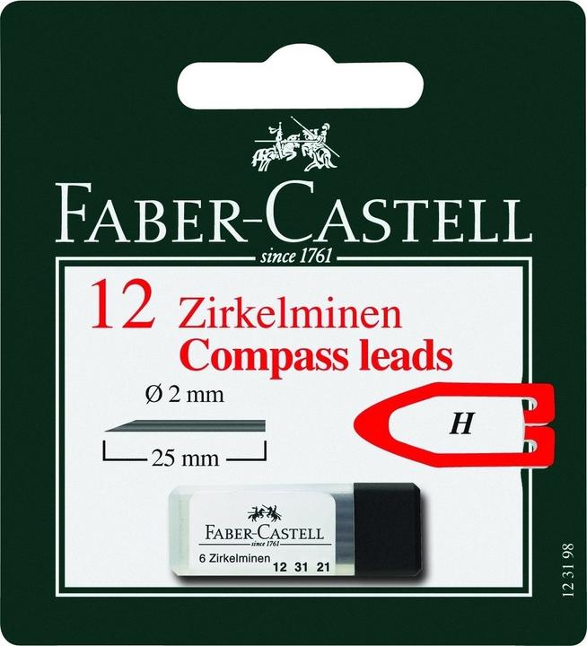 Immagine prodotto Faber-Castell Piombi a compasso H 2mm, 2x6 pezzi (Ricarica della bussola, Trasparente, Nero, 2 mm)