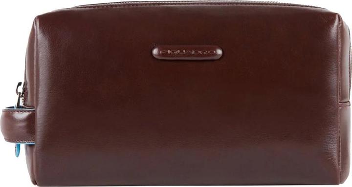 Piquadro Toilettenbeutel - Leder - Blaues Quadrat - braun