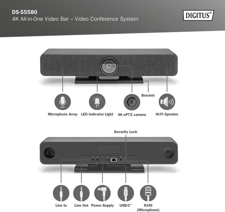 Actual product image Digitus 4K All-in-One Video Bar – Video Conference System