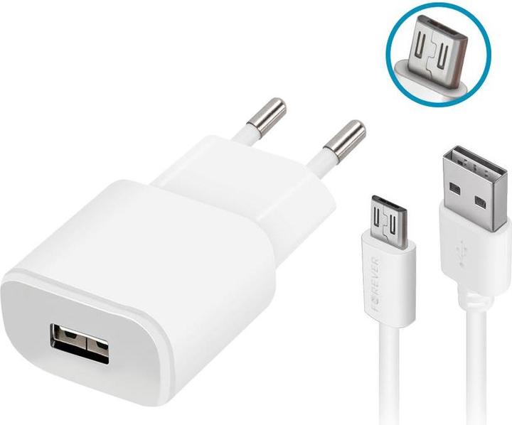 Image du produit Forever Chargeur TC-01 1x USB 2A blanc + câble microUSB
