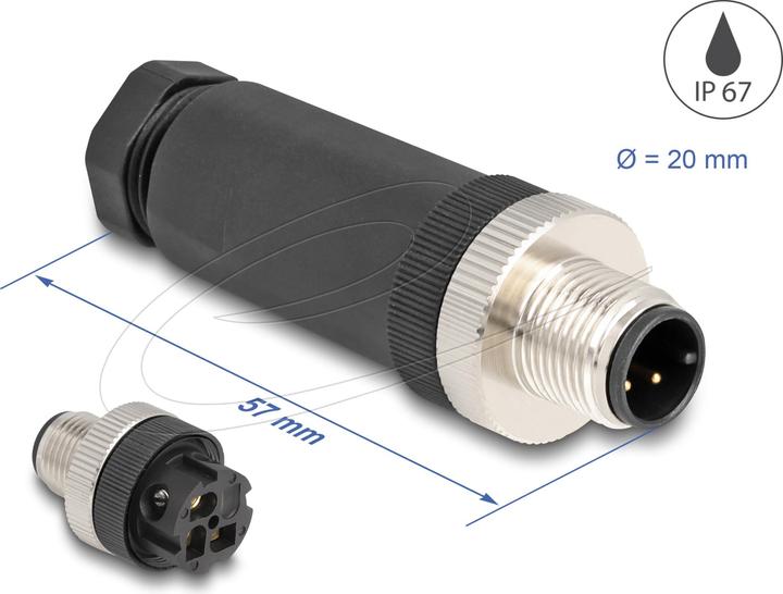 Immagine prodotto Delock Connettore a spina M12 Spina a 3 pin con codice A per il montaggio