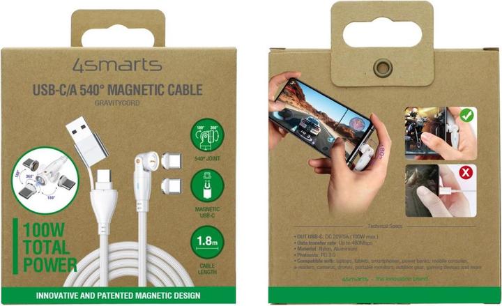 Actual product image 4smarts USB-C/A 540° magnetic cable GravityCord (1.80 m, USB 2.0)