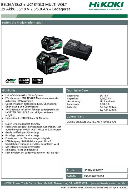 Actual product image Hikoki Booster Pack UC18YSL3WEZ (36 V)