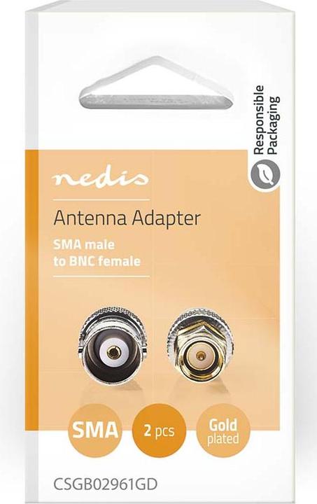 Produktbild Nedis SMA Adapter - SMA-Stecker - BNC-Buchse - Vergoldet - 50 Ohm - Gerade - Kupfer - Gold - 2 Stück (Antennenkabel)